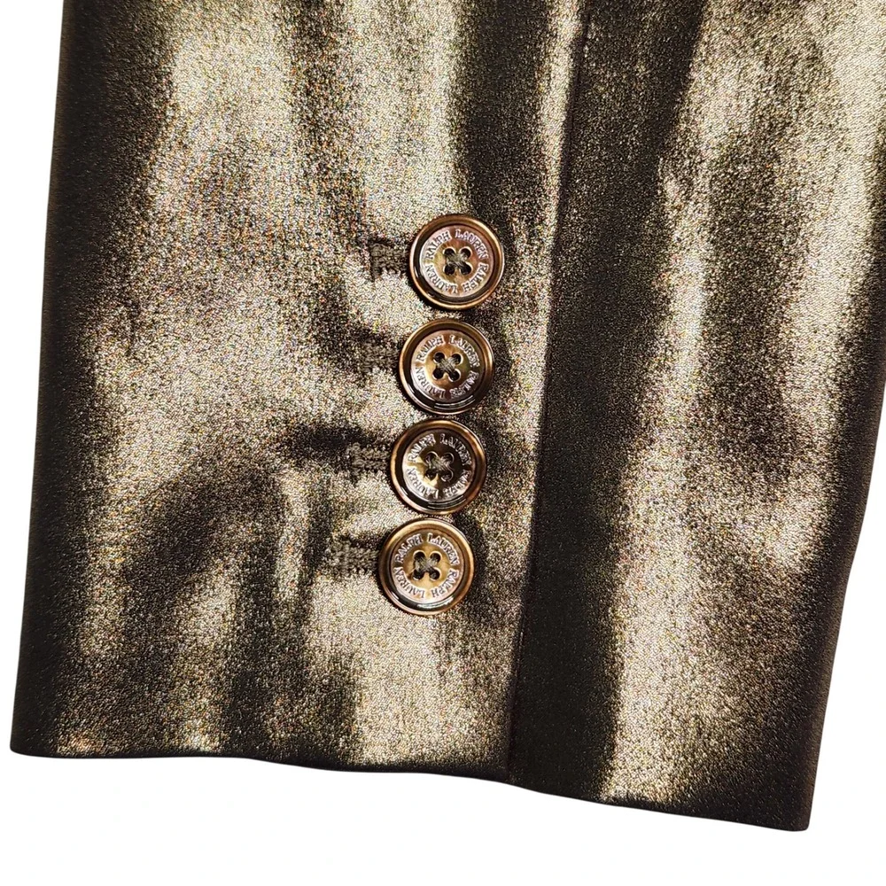 Ralph Lauren Collection‎ Gold Metallic Double Breasted Runway Blazer Italy 6/8